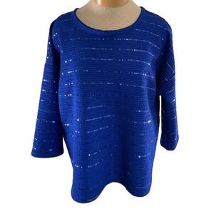 CURE. Royal Blue Sequin Textured 3/4 Sleeve Top M3-2700 Mens‎ L